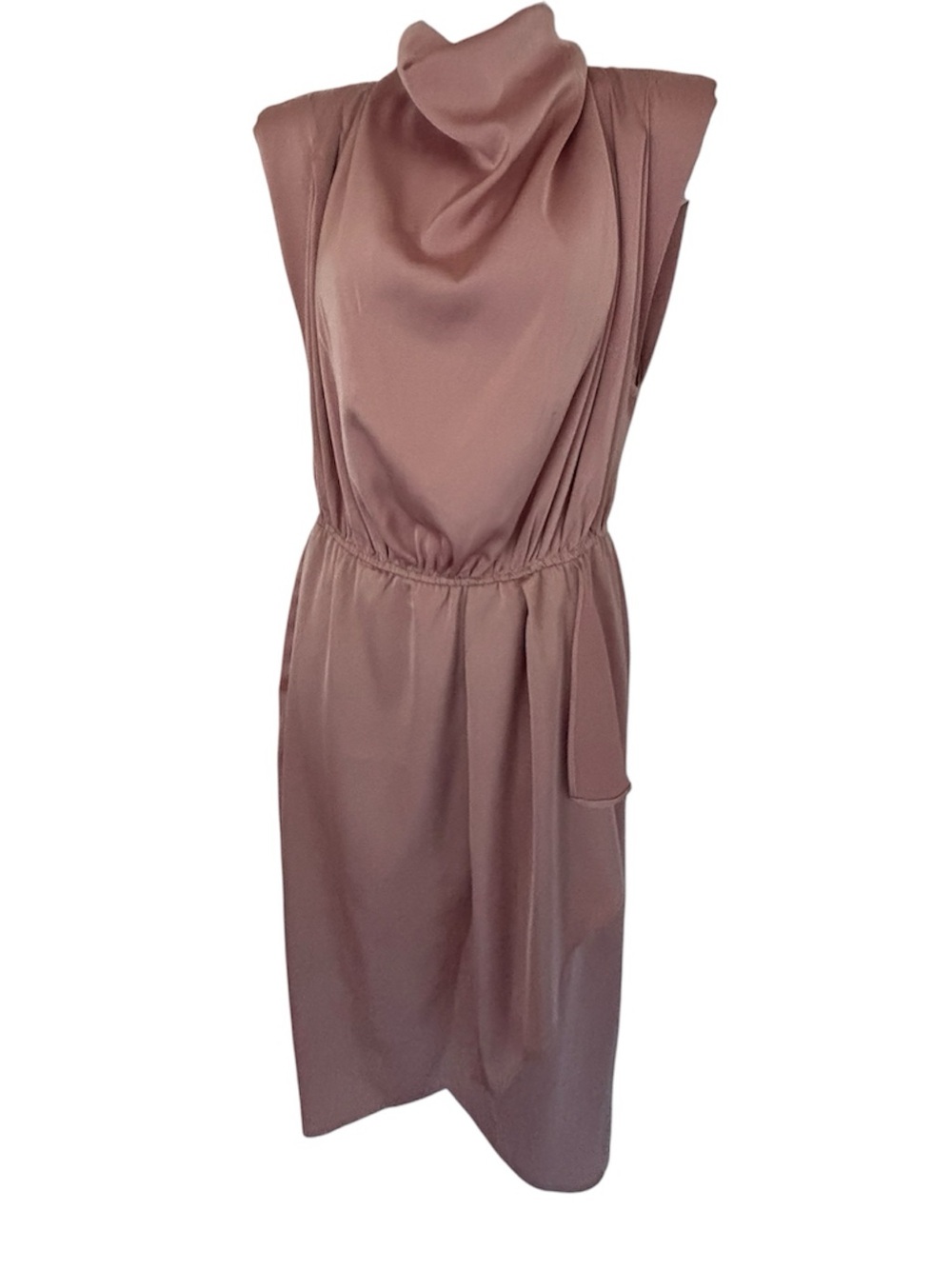 Entro Blush Pink Mock Neck Sleeveless Midi Dress Medium Elastic Waist Boutique